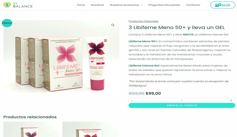 Captura de pantalla del sitio web de Vi-Balance