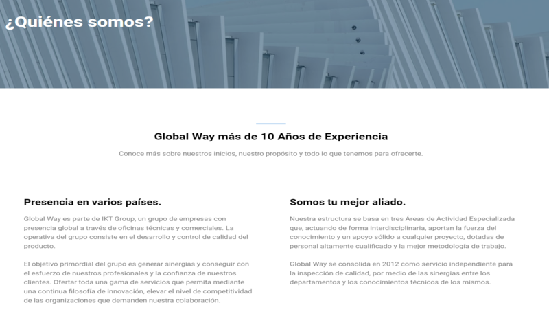 Otra captura de pantalla del sitio web de Global Way